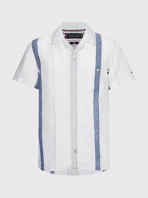 Muške Tommy Hilfiger Stripe Short Sleeve Linen Košulje Bež | TH215DYT