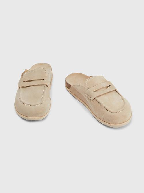 Muške Tommy Hilfiger Suede Slip-On Mules Sandale Bež | TH196MQU