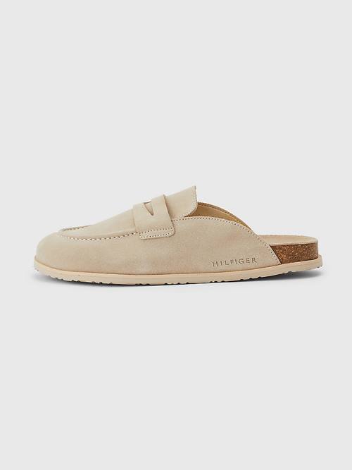 Muške Tommy Hilfiger Suede Slip-On Mules Sandale Bež | TH196MQU