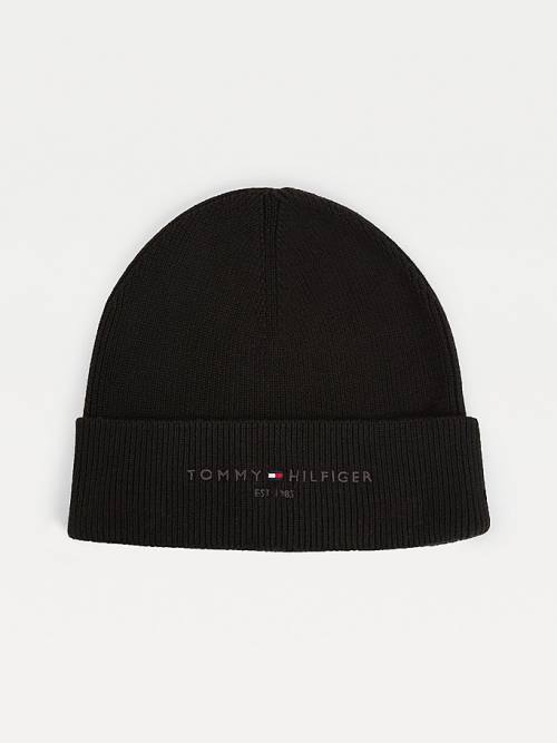 Muške Tommy Hilfiger TH Established Knitted Cotton Beanie Kape Crna | TH792FCK