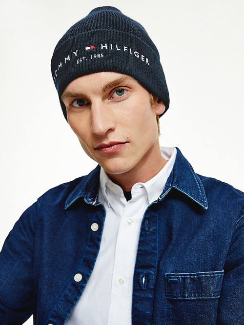 Muške Tommy Hilfiger TH Established Knitted Cotton Beanie Kape Plava | TH816RVK