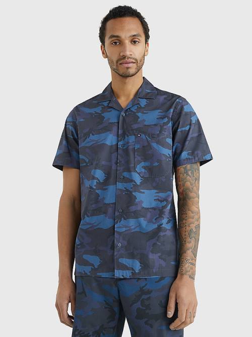 Muške Tommy Hilfiger TH Flex Camo Short Sleeve Košulje Plava | TH246WVE