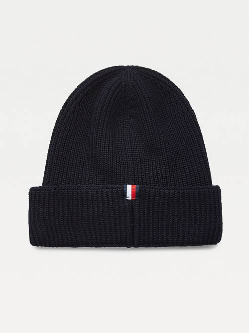 Muške Tommy Hilfiger TH Tech Knitted Badge Beanie Kape Plava | TH068MFW