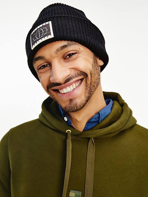 Muške Tommy Hilfiger TH Tech Knitted Badge Beanie Kape Plava | TH068MFW