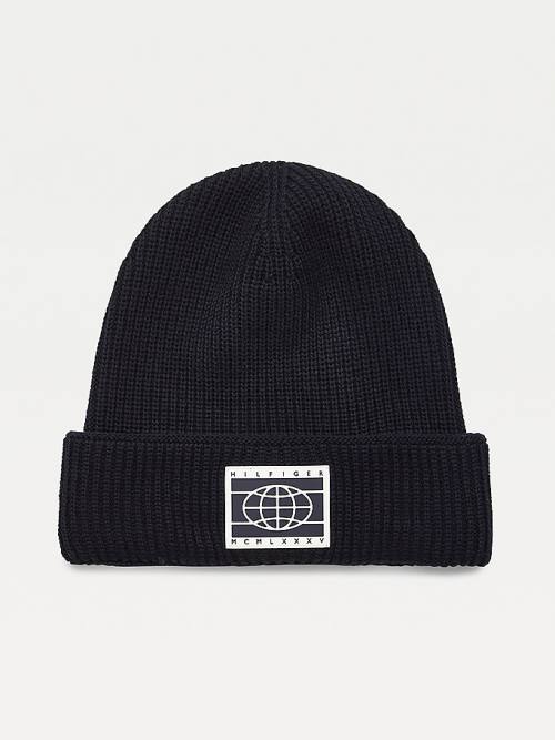 Muške Tommy Hilfiger TH Tech Knitted Badge Beanie Kape Plava | TH068MFW