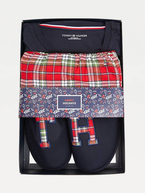 Muške Tommy Hilfiger Tartan Flannel And Slippers Set Pidžama Plava | TH471TVN