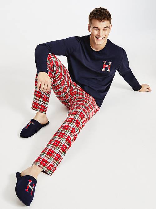 Muške Tommy Hilfiger Tartan Flannel And Slippers Set Pidžama Plava | TH471TVN