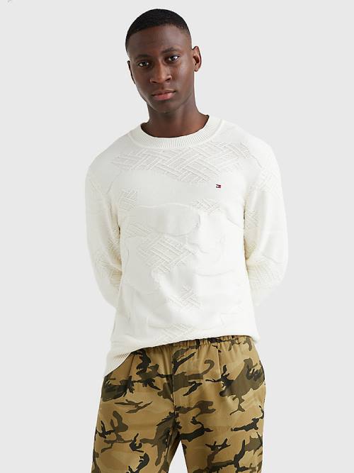 Muške Tommy Hilfiger Textured Camo Jumper Džemper Bela | TH072EBV