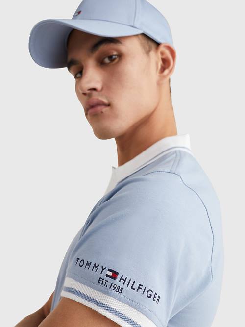 Muške Tommy Hilfiger Tipped Slim Fit Jersey Polo Majice Plava | TH542QAK