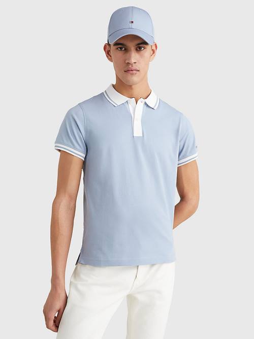 Muške Tommy Hilfiger Tipped Slim Fit Jersey Polo Majice Plava | TH542QAK