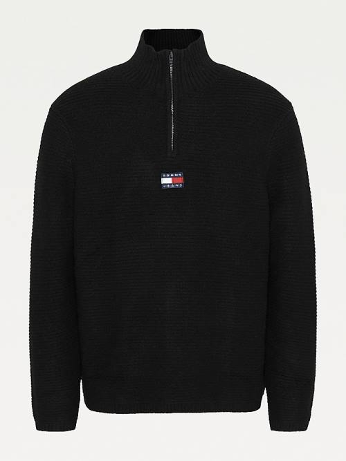 Muške Tommy Hilfiger Tommy Badge Half-Zip Jumper Džemper Crna | TH906DTW