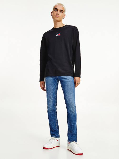 Muške Tommy Hilfiger Tommy Badge Long Sleeve Majice Crna | TH134MTL