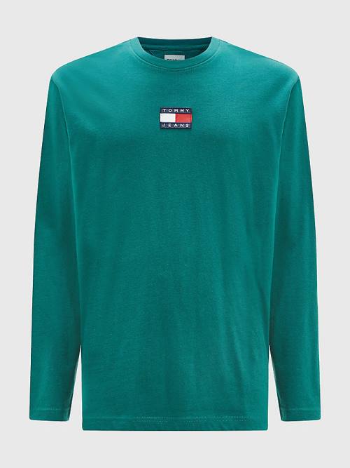 Muške Tommy Hilfiger Tommy Badge Long Sleeve Majice Zeleno | TH872OJE