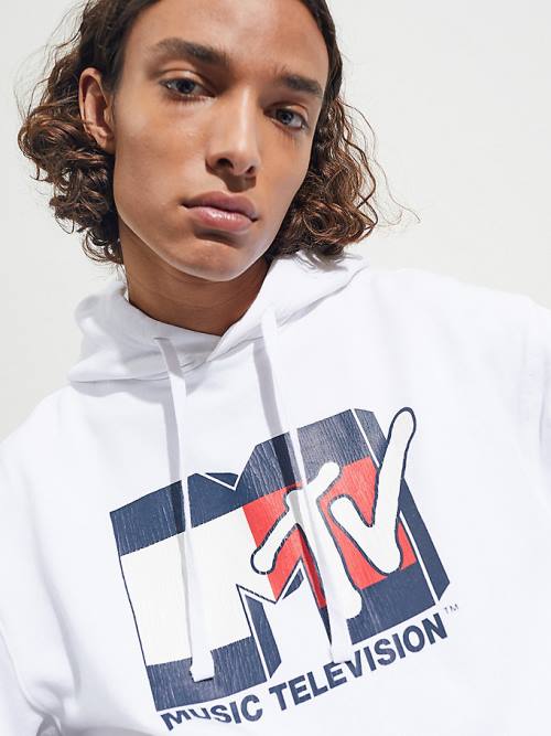 Muške Tommy Hilfiger Tommy Jeans X MTV Duks Hoodie Bela | TH908NRH