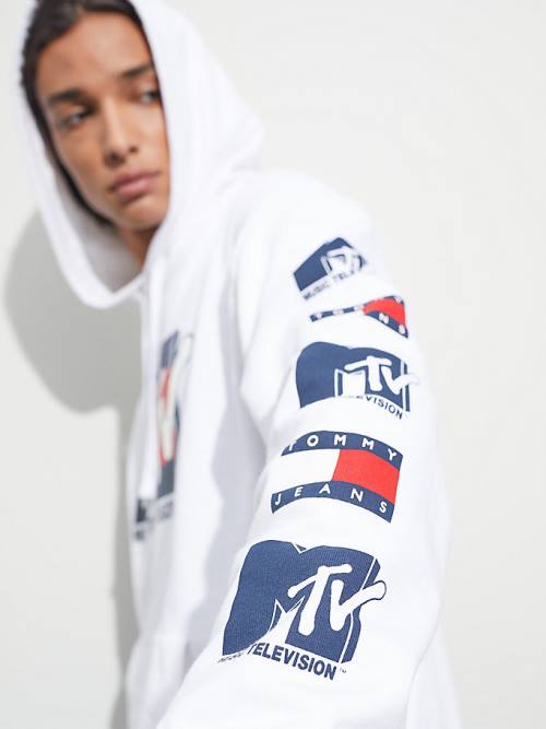 Muške Tommy Hilfiger Tommy Jeans X MTV Duks Hoodie Bela | TH908NRH