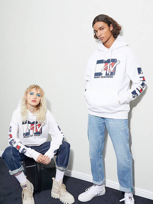 Muške Tommy Hilfiger Tommy Jeans X MTV Duks Hoodie Bela | TH908NRH