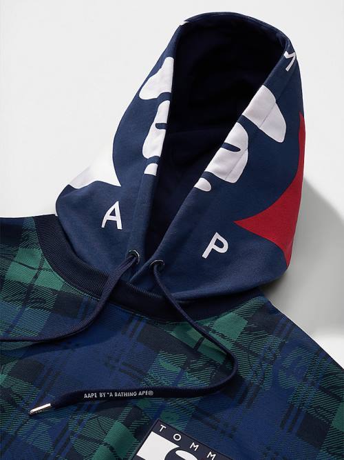 Muške Tommy Hilfiger Tommy X AAPE Plaid Duks Hoodie Plava | TH608TBK