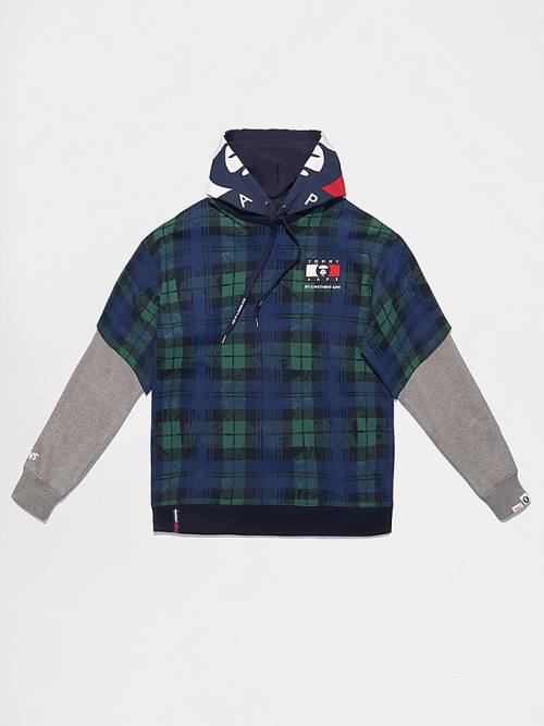 Muške Tommy Hilfiger Tommy X AAPE Plaid Duks Hoodie Plava | TH608TBK