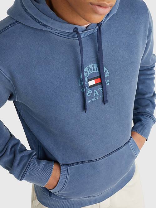 Muške Tommy Hilfiger Tonal Circle Logo Fleece Duks Hoodie Plava | TH421ULM