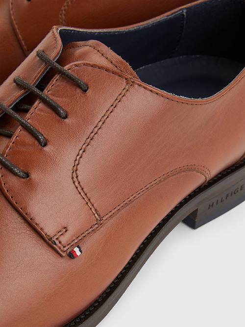 Muške Tommy Hilfiger Tonal Flag Leather Derby Svečane cipele Braon | TH938MOX