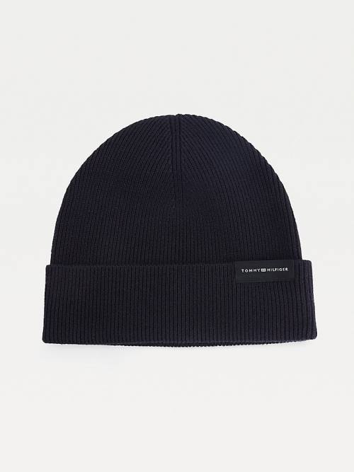 Muške Tommy Hilfiger Uptown Wool Cotton Beanie Kape Plava | TH870QGE