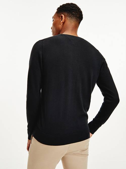 Muške Tommy Hilfiger V-Neck Cotton Blend Sweatshirt Džemper Crna | TH182BZF