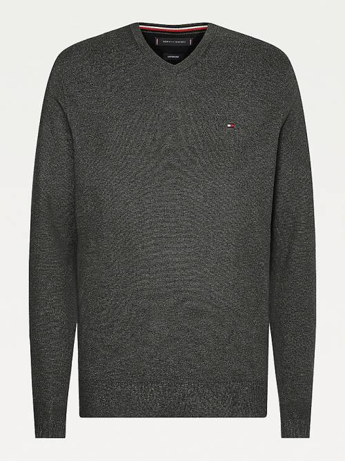 Muške Tommy Hilfiger V-Neck Cotton Blend Sweatshirt Džemper Siva | TH327IWX