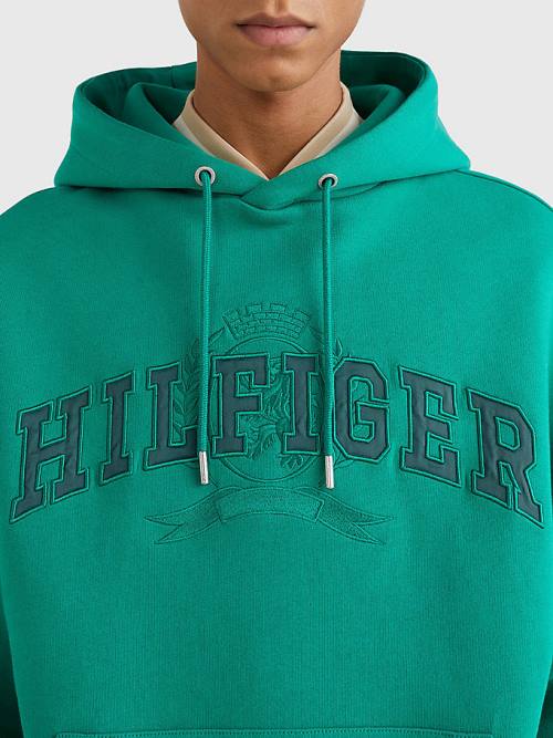 Muške Tommy Hilfiger Varsity Crest Embroidery Duks Hoodie Zeleno | TH816NVJ