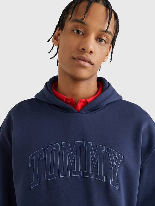 Muške Tommy Hilfiger Varsity Logo Duks Hoodie Plava | TH025DBU