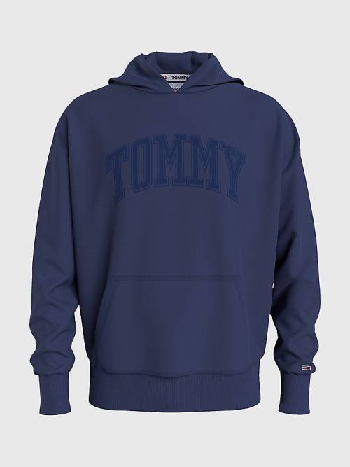 Muške Tommy Hilfiger Varsity Logo Duks Hoodie Plava | TH025DBU