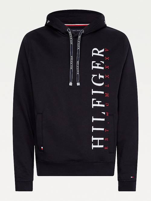 Muške Tommy Hilfiger Vertical Logo Flex Fleece Duks Hoodie Crna | TH134OZU