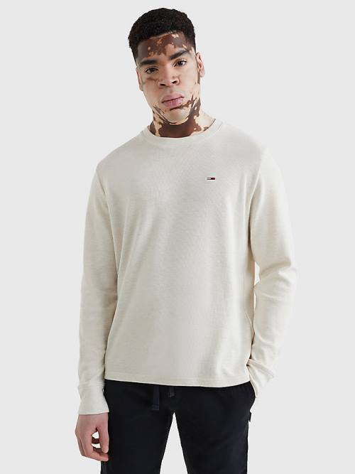 Muške Tommy Hilfiger Waffle Crew Neck Long Sleeve Top Majice Bela | TH675RGC