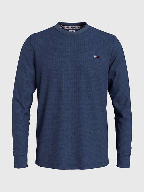 Muške Tommy Hilfiger Waffle Crew Neck Long Sleeve Top Majice Plava | TH825NWD