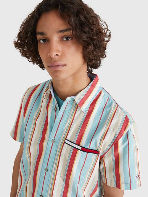 Muške Tommy Hilfiger Washed Stripe Short Sleeve Košulje Plava | TH609ZOK