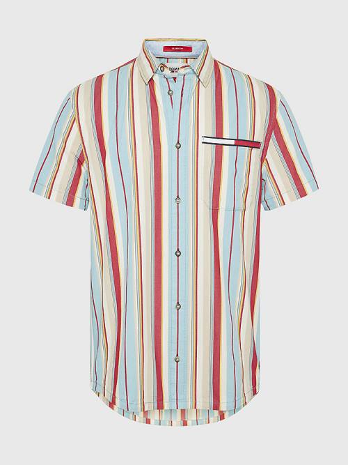 Muške Tommy Hilfiger Washed Stripe Short Sleeve Košulje Plava | TH609ZOK