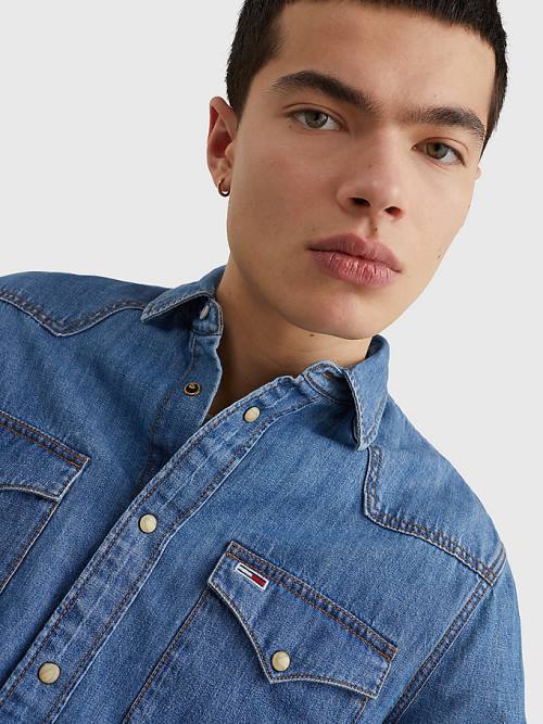 Muške Tommy Hilfiger Western Organic Cotton Denim Košulje Denim Plava | TH874SNW