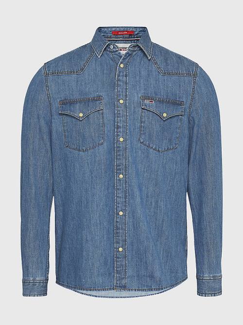 Muške Tommy Hilfiger Western Organic Cotton Denim Košulje Denim Plava | TH874SNW