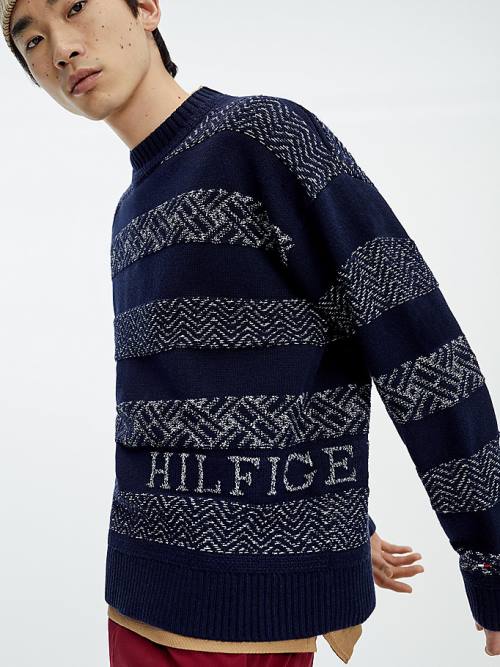 Muške Tommy Hilfiger Wool Oversized Fair Isle Jumper Džemper Plava | TH170JUS