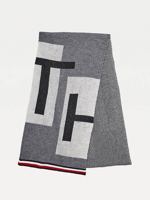 Muške Tommy Hilfiger Woven Logo Signature Trim Marame Siva | TH125WEC