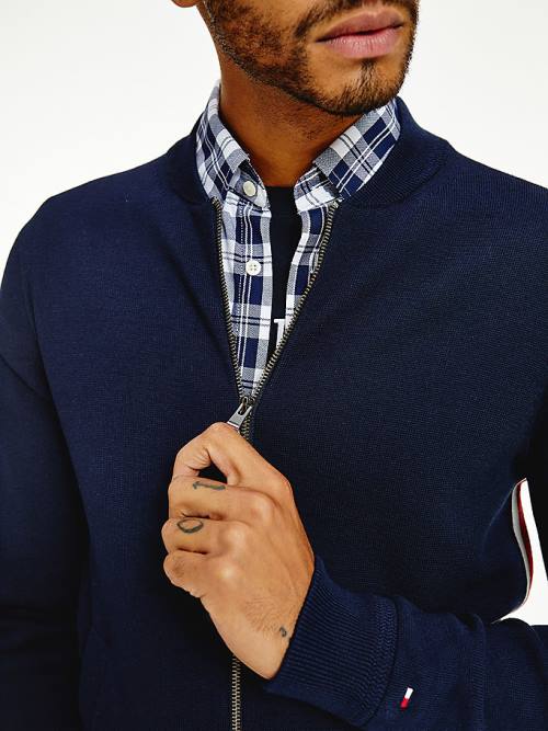 Muške Tommy Hilfiger Zip-Thru Baseball Collar Cardigan Džemper Plava | TH584XDF