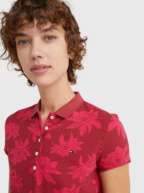 Ženske Tommy Hilfiger Abstract Print Slim Fit Polo Majice Roza | TH345HNR