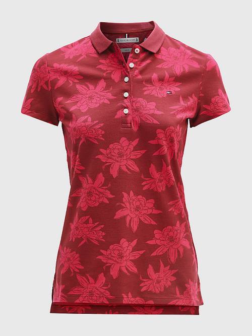 Ženske Tommy Hilfiger Abstract Print Slim Fit Polo Majice Roza | TH345HNR