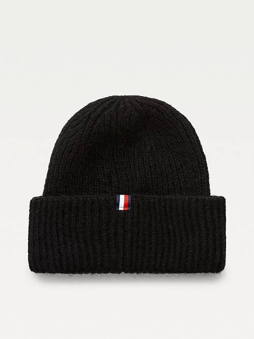 Ženske Tommy Hilfiger Alpaca Wool Blend Rib-Knit Beanie Kape Crna | TH192KWT