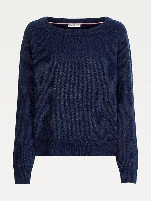 Ženske Tommy Hilfiger Alpaca Wool Wide Neck Relaxed Jumper Džemper Plava | TH805PBM