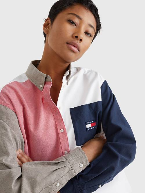 Ženske Tommy Hilfiger Archive Colour-Blocked Overshirt Košulje Plava | TH981ZYQ