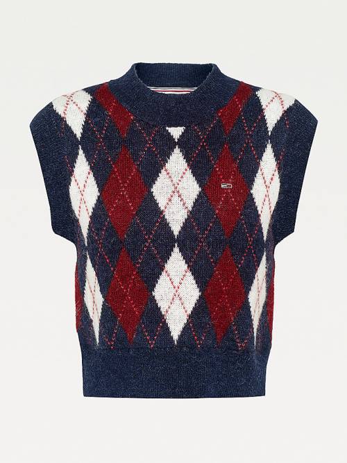 Ženske Tommy Hilfiger Argyle Cropped Wool Blend Vest Džemper Plava | TH857BML