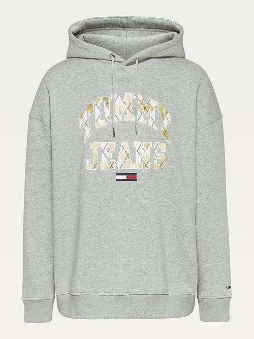 Ženske Tommy Hilfiger Argyle Oversized Fit Logo Duks Hoodie Siva | TH108JCB