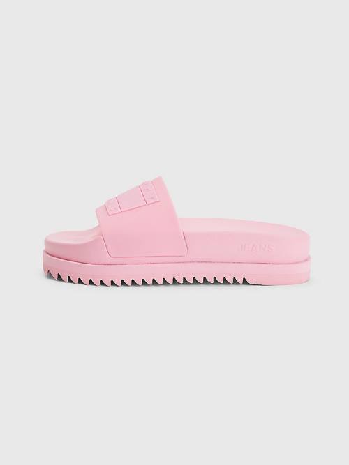 Ženske Tommy Hilfiger Badge Cleat Flatform Slides Sandale Roza | TH024FXK