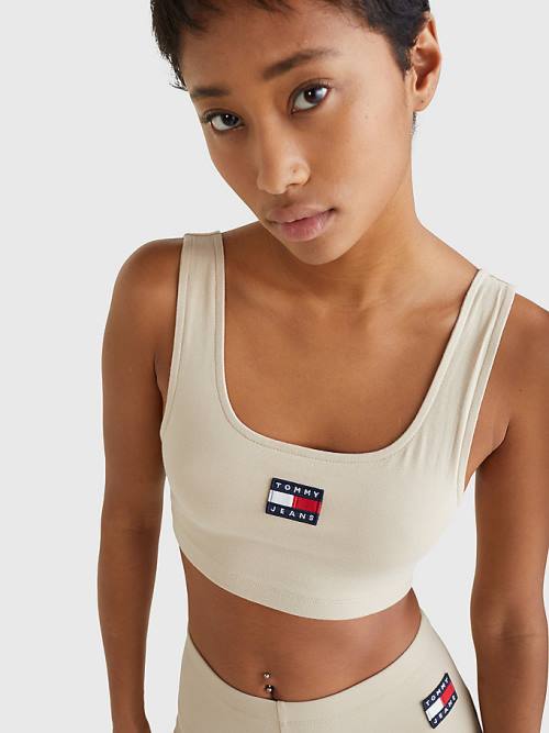 Ženske Tommy Hilfiger Badge Cropped Fit Tank Top Majice Bež | TH970OVP