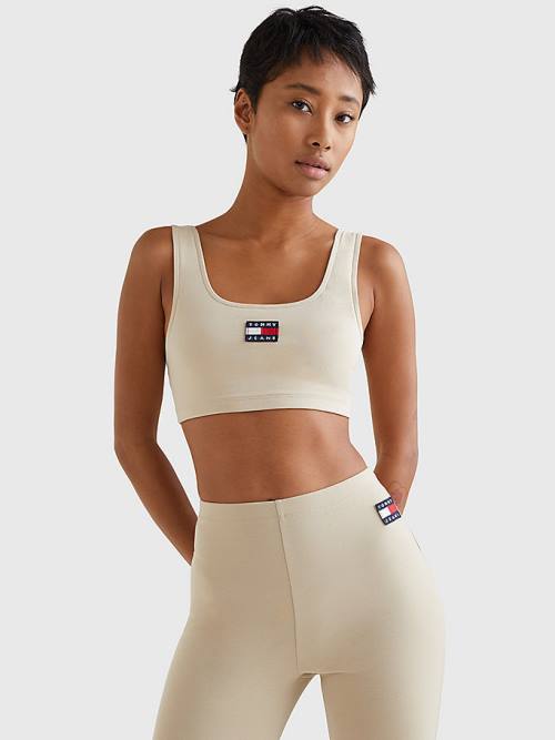 Ženske Tommy Hilfiger Badge Cropped Fit Tank Top Majice Bež | TH970OVP